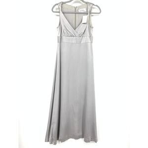 VTG 90s Nicole Miller Midi Dress Womens Sz S Silvery Gray Satin Empire Waist
